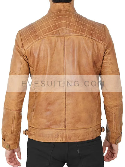 Cafe Racer Tan Brown Hand Waxed Motorcycle Leather Jacket For Men