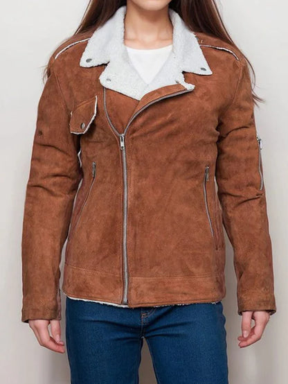 Calista Suede Sherpa Lined Biker Jacket