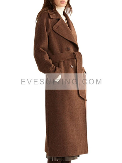Double Breasted Belted Brown Wool Coat