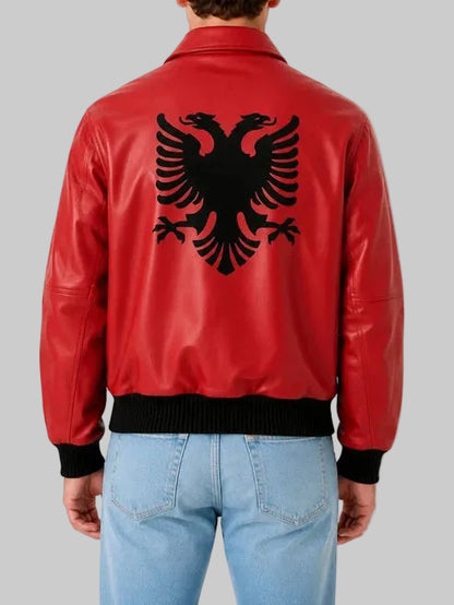 Drake Albanian Flag Red Leather Jacket