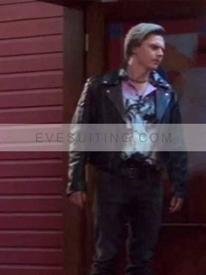 Evan Peters Tv Show WandaVision Pietro Maximoff Black Leather Jacket