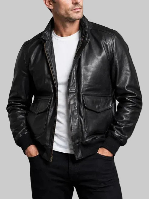 Fenwick A2 black leather bomber jacket for men