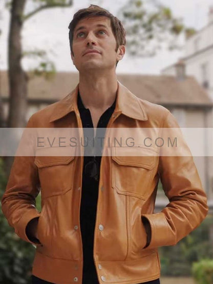 Gabriel Emily in Paris Season 3 Tan Brown Leather Jacket