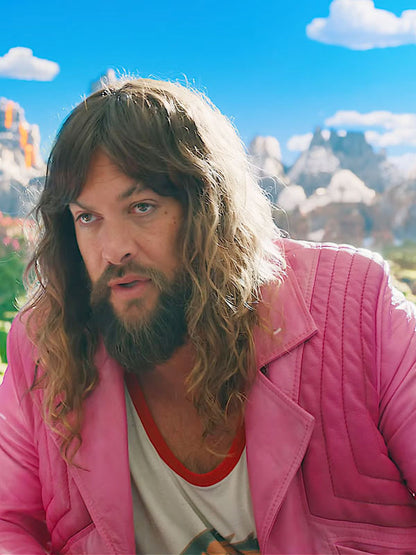 Garret Garrison A Minecraft Movie Jason Momoa Pink Fringe Leather Jacket