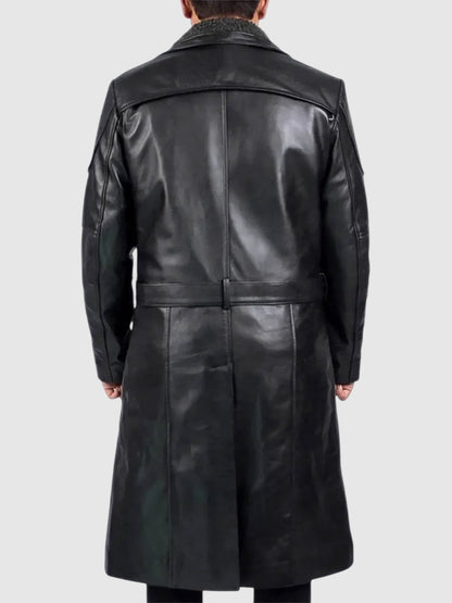 Gary Johnson Movie Hit Man 2024 Glen Powell Black Leather Trench Coat