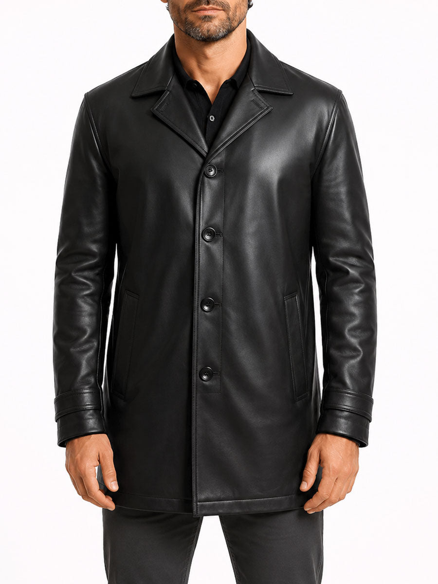 Mason Genuine Sheepskin Black Leather Coat