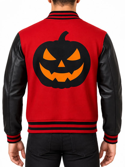 Halloween Pumpkin Red & Black Varsity Jacket