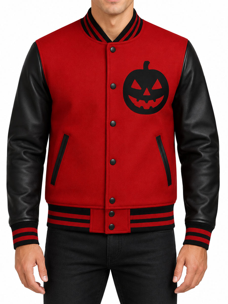 Halloween Pumpkin Red & Black Varsity Jacket