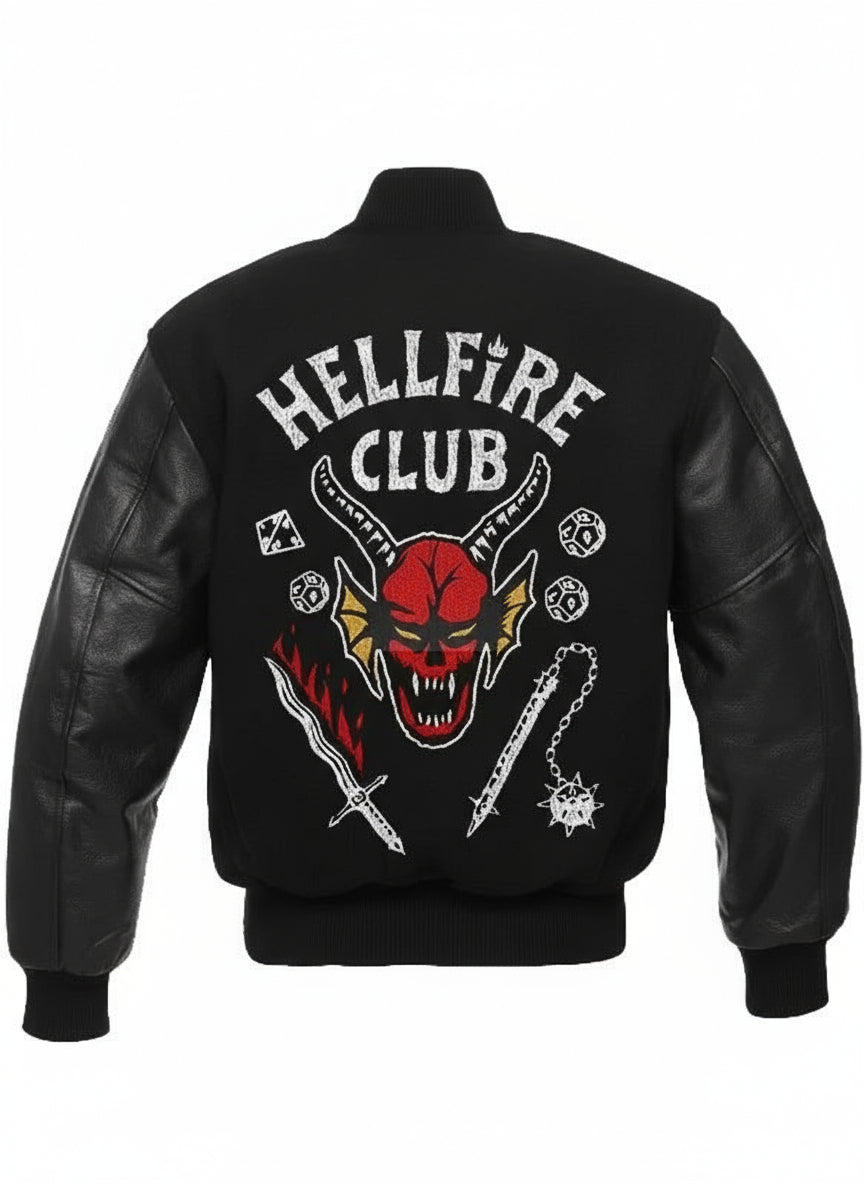 Hellfire Club Stranger Things  S04 Black Varsity Jacket