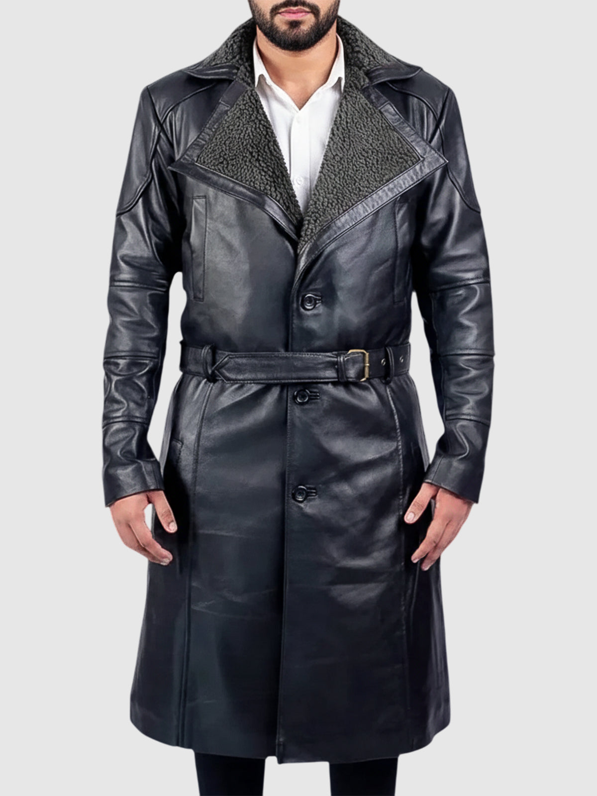 Hit Man Glen Powell Black Leather Coat