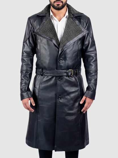 Hit Man Glen Powell Black Leather Coat