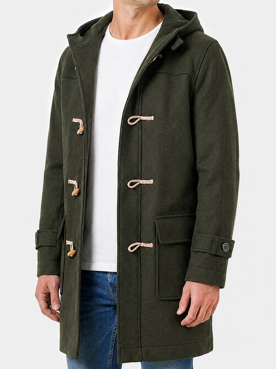 Callum Olive Green Hooded Duffle Coat