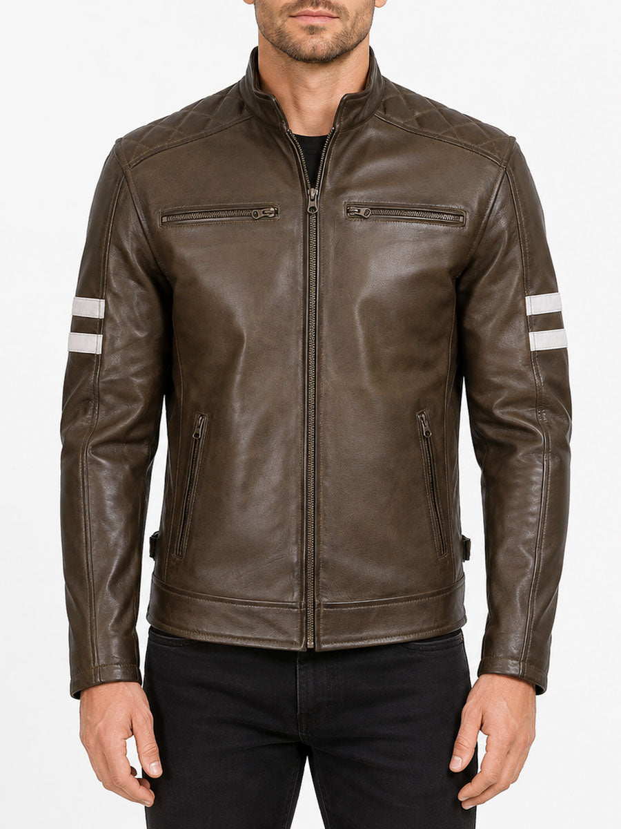 Jacob Brown Motorcycle Striped Leather Jacket