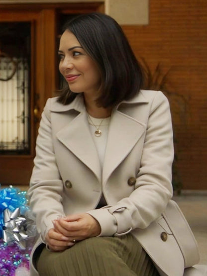 Jane Haunted Wedding 2024 Janel Parrish White Wool Coat