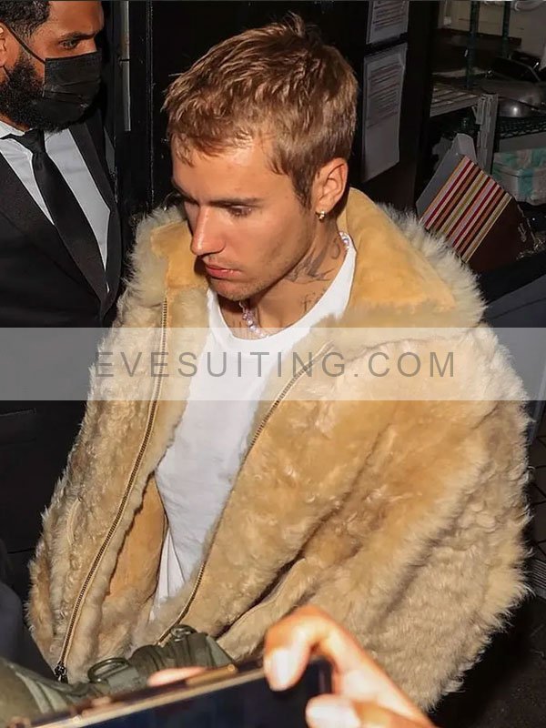 Justin Bieber Los Angeles Beige Faux Fur Jacket