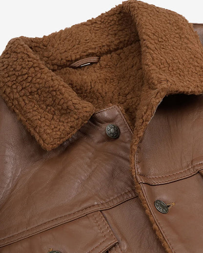Men’s Brown Lambskin Leather Trucker Jacket