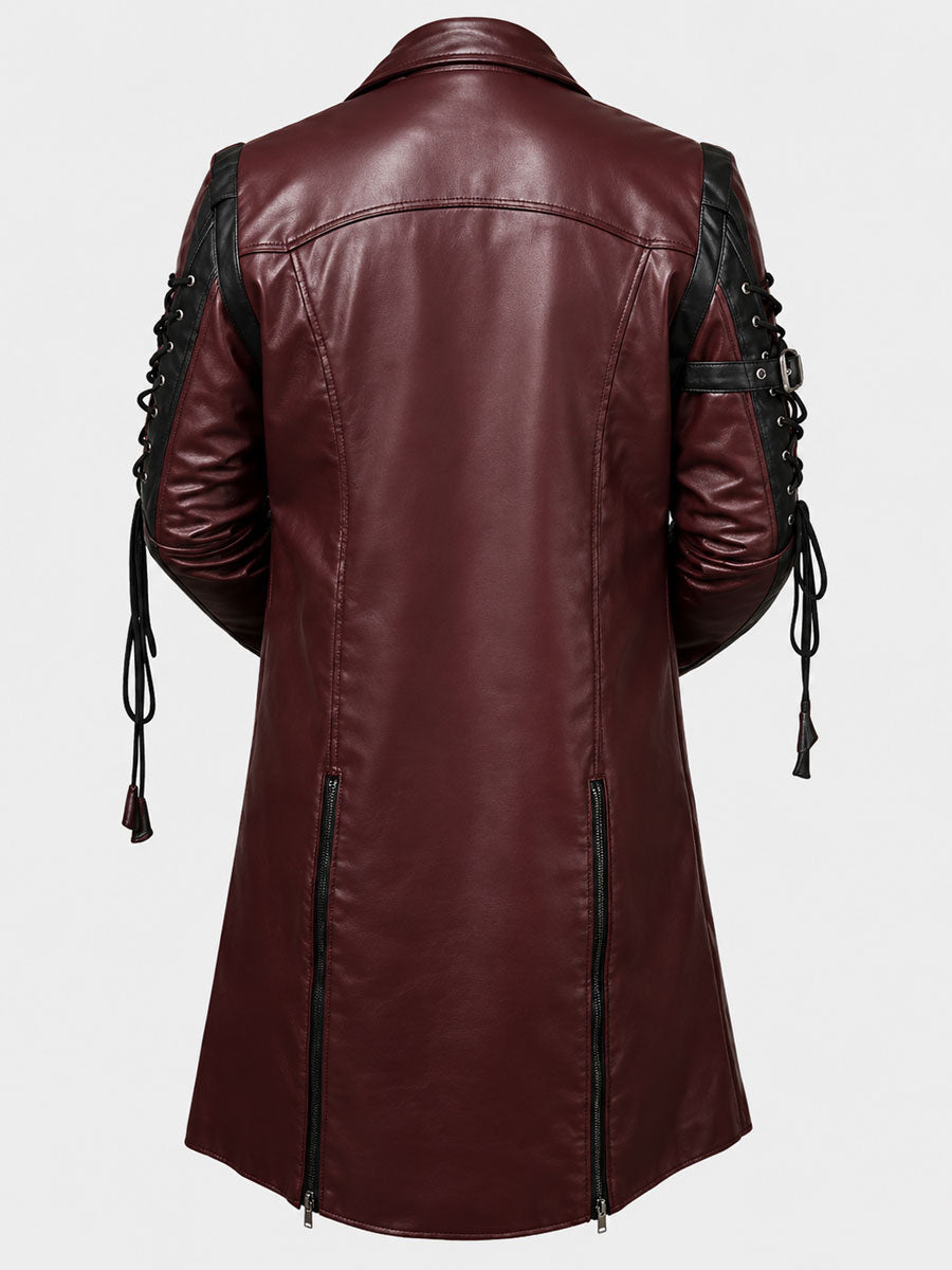 Men’s Gothic Leather Coat Maroon Black