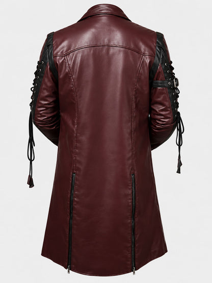 Men’s Gothic Leather Coat Maroon Black