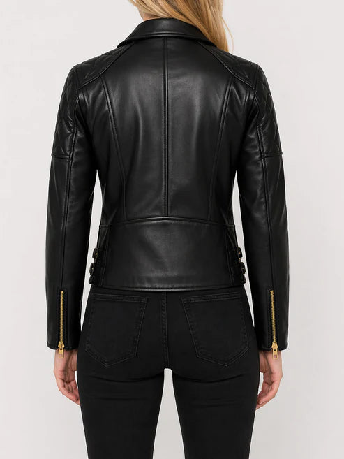 Brielle Black Moto Leather Jacket