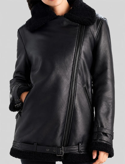 Black Leather Shearling Aviator Jacket