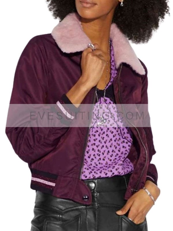 Lili Reinhart Tv Series Riverdale S04 Betty Cooper Maroon Bomber Satin Jacket