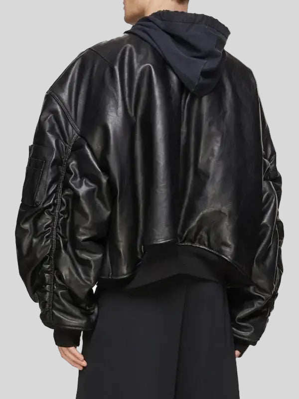 MA-1 Black Oversized Bomber Jacket With Hood