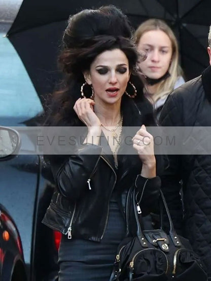 Marisa Abela Back To Black 2024 Black Leather Jacket