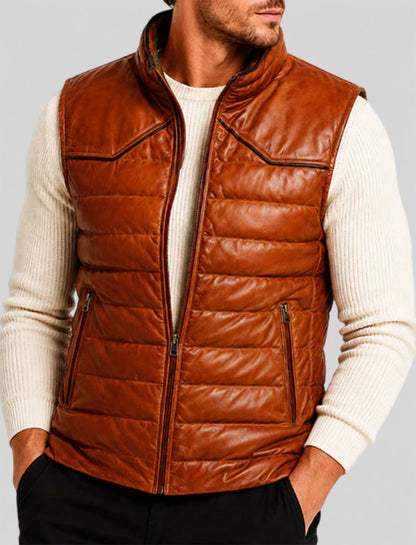 Maverick Brown Sleeveless Leather Vest
