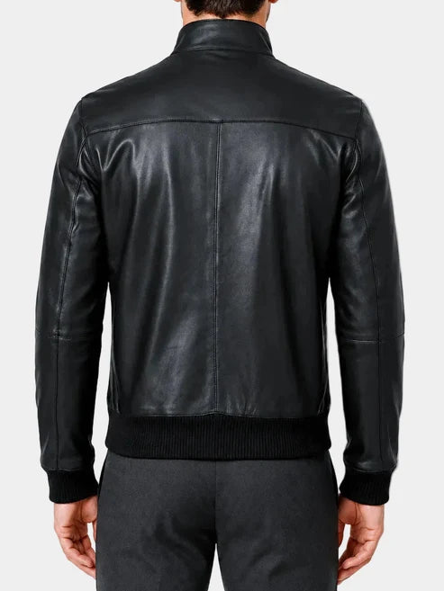 Zorland Black Leather Bomber Jacket