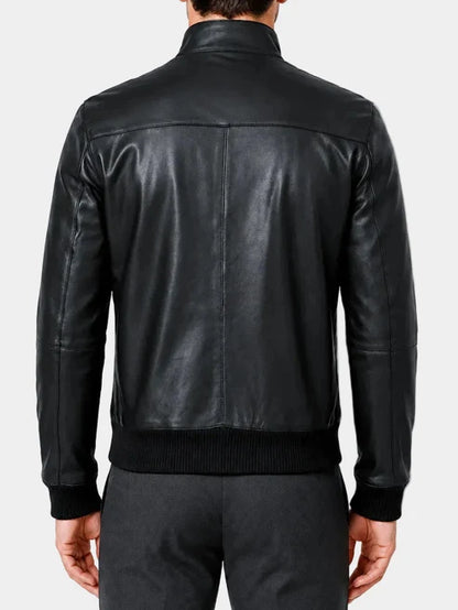 Zorland Black Leather Bomber Jacket