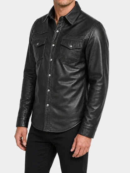 Black Lightweight Leather Shirt