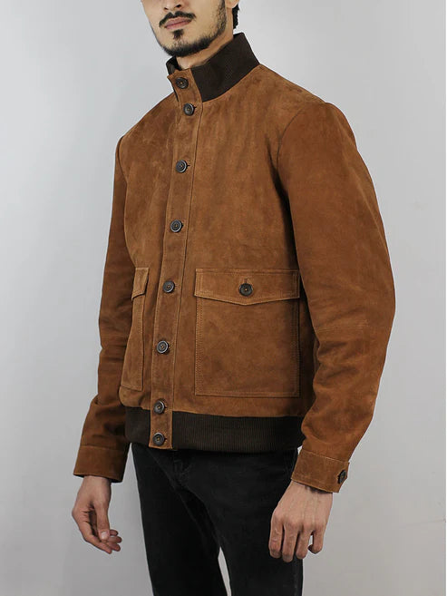 Varkell Stand Collar Suede Jacket ﻿