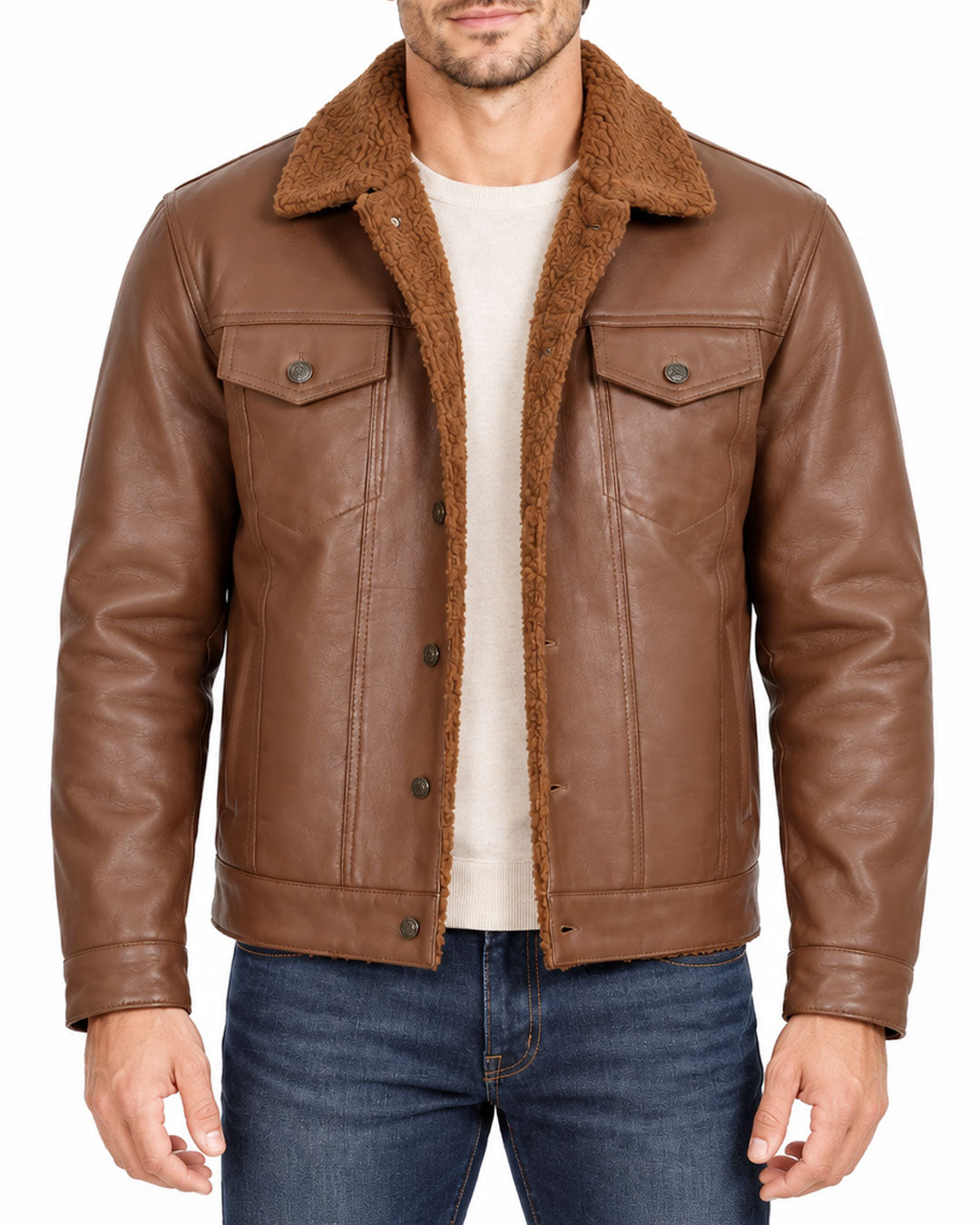 Men’s Brown Lambskin Leather Trucker Jacket