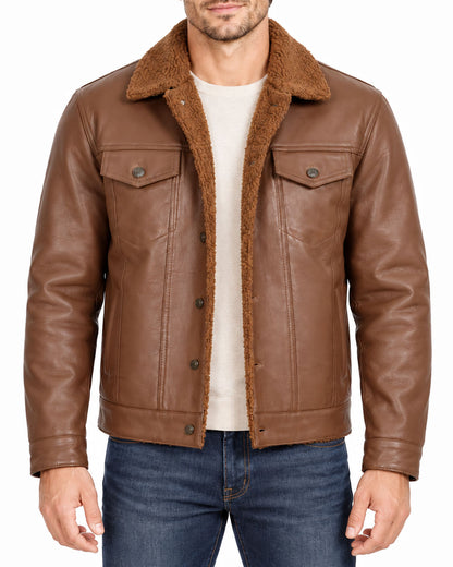 Men’s Brown Lambskin Leather Trucker Jacket