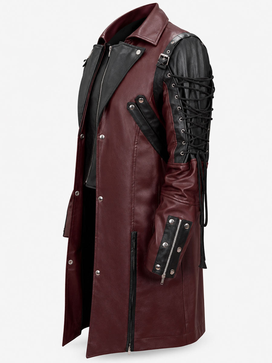 Men’s Gothic Leather Coat Maroon Black