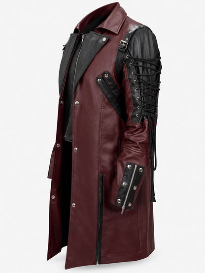 Men’s Gothic Leather Coat Maroon Black