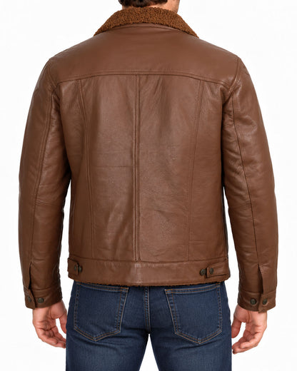 Men’s Brown Lambskin Leather Trucker Jacket