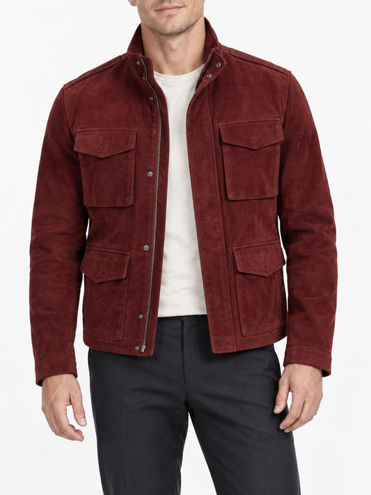 Men’s Oxblood Suede M-65 Field Jacket front view
