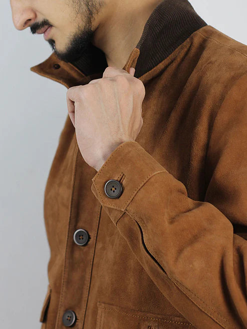 Varkell Stand Collar Suede Jacket ﻿