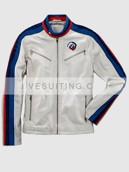 Mens BMW White Leather Biker Jacket