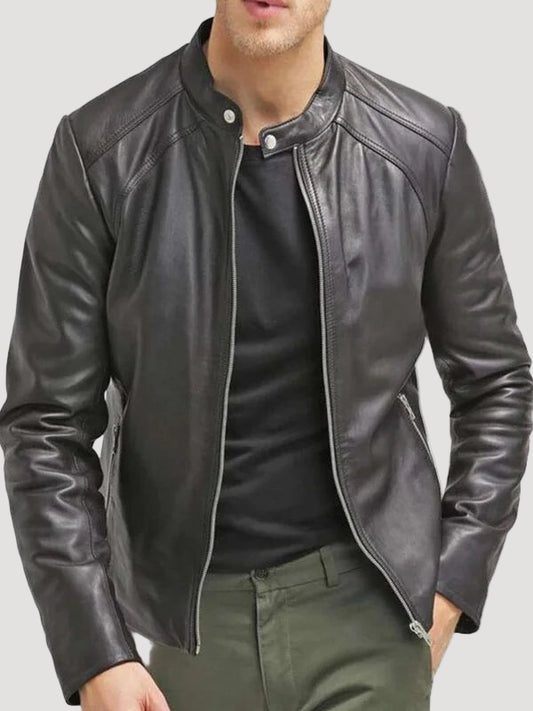 Mens Black Fitted Leather Motorcycle Jacket