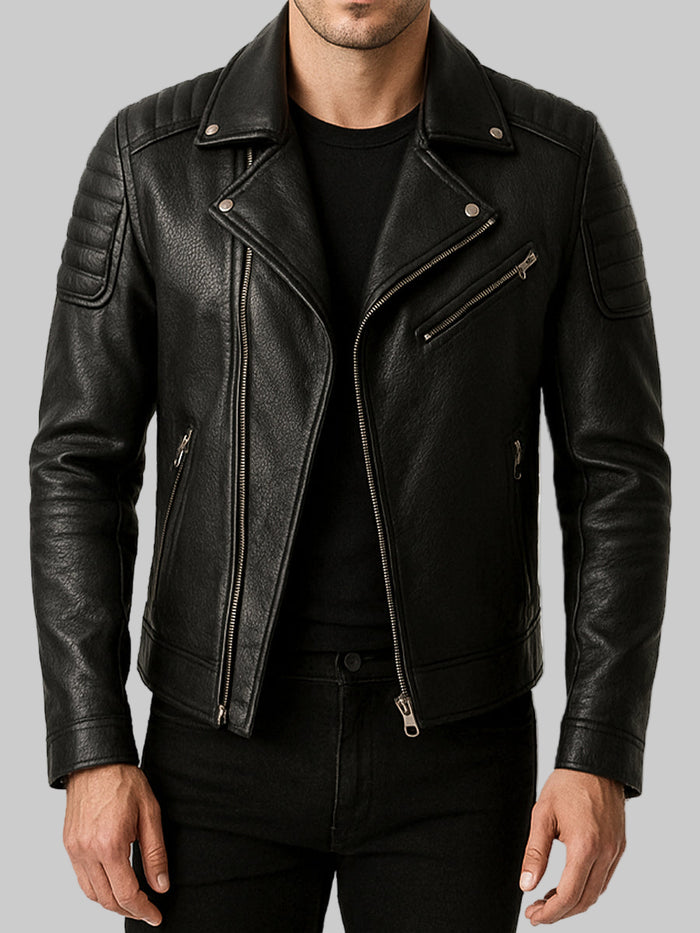 Men’s Black Padded Leather Biker Jacket