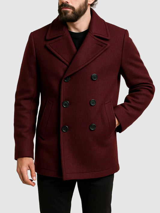 Men's Burgundy Wool Peacoat