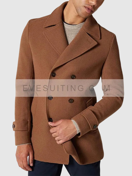 Men's Casual Brown Wool Peacoat