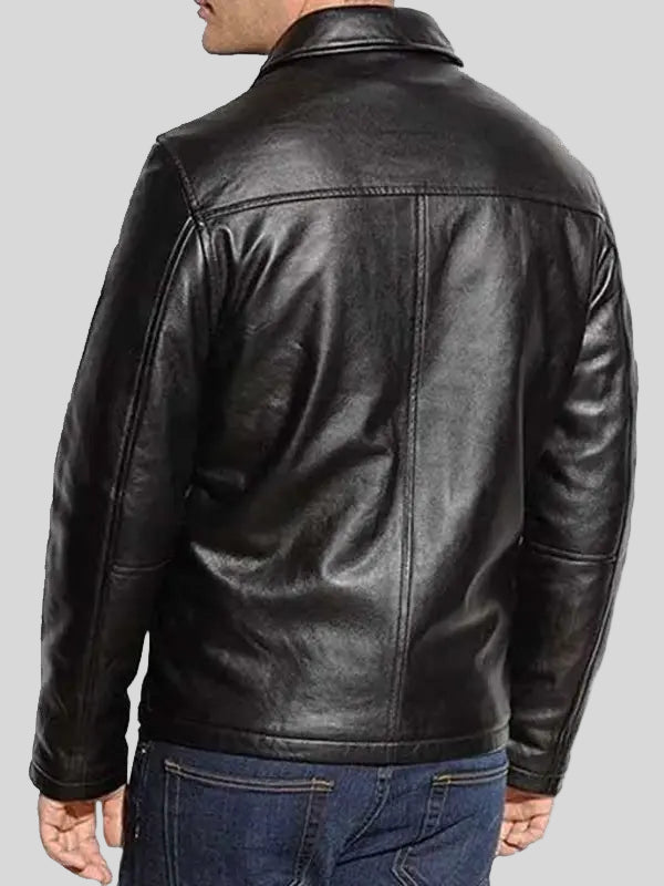 Men’s Casual Wear Black Sheepskin Leather Jacket