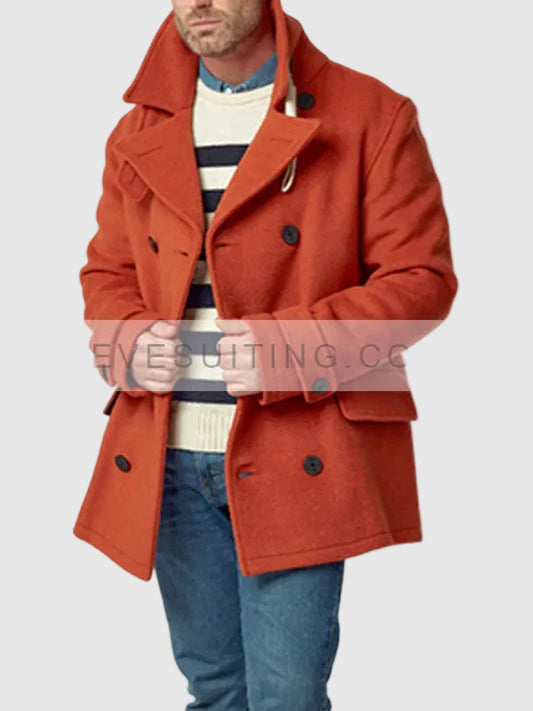 Men's Orange Wool Peacoat