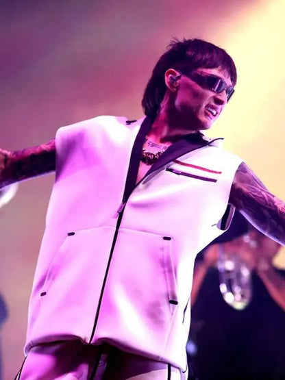 Mexican Singer Peso Pluma Coachella 2024 White Hooded Vest