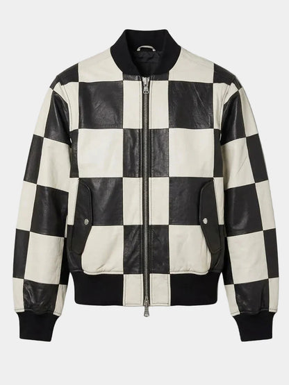 Modular Black And White Patchwork Leather Jacket