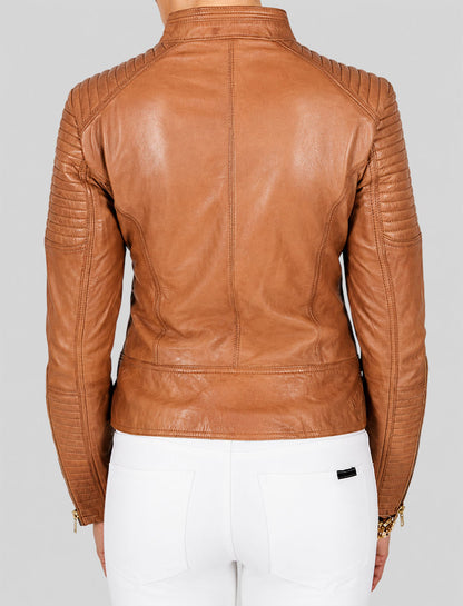 Tan Brown Motorcycle Leather Jacket For Womens