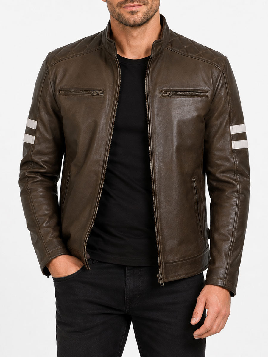 Jacob Brown Motorcycle Striped Leather Jacket